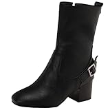 BULVJ Botines para mujer con tacón de bloque y cremallera - Correas laterales de metal con hebilla para estilo, ideales para trajes de invierno, Negro , 47 EU