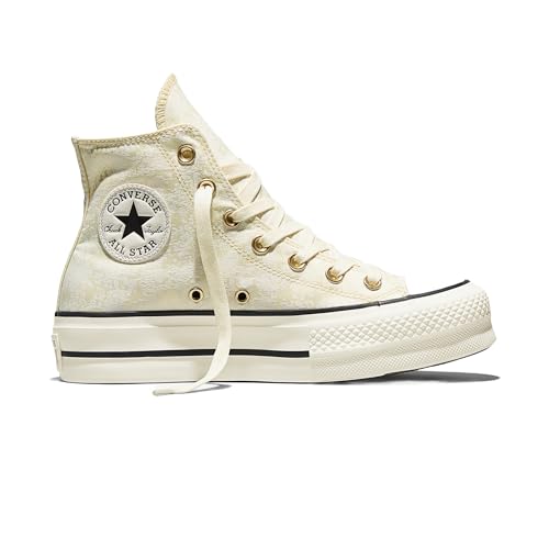 Converse Chuck Taylor All Star - Tenis altos con plataforma elevada, materiales elevados, para mujer, Golden View/Egret/Negro, 7.5