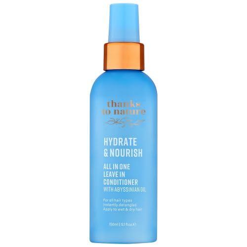 thanks to nature Hydrate and Nourish Leave In Conditioner spray, Moisturizing Hair Treatment with Abyssinian Oil, Liquid, All Hair Types, Detangling & Smoothing