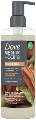 Dove Men+Care Thick & Full 2-in-1 Shampoo + Conditioner with plant-based cleansers & moisturizers Sandalwood & Cardamom Oil shampoo and conditioner for strong, healthy-looking hair 517 ml