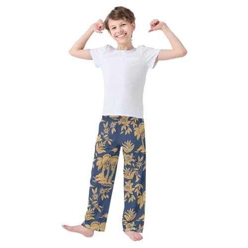 Golden Palm Tree Boys Long Pants Soft Trousers Elastic Waist Kids Lounge Bottoms with Pockets S-XL2
