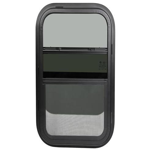 Image of 12 inchW x 22 inchH RV Windows for Cargo Trailer Camper,Tinted Vertical Sliding | 2Pk Cargo Utility Trailer Window Replacement w /Screen&Trim Ring,Fit 15 /16 inch or 1-3 /8 inch Thick Wall,Allow Error 1 /16,DOT Approved