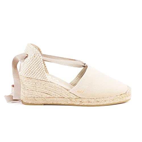 VISCATA Escala Espadrille Canvas Wedges with Sleek Ankle Laces Women's Lace Up Shoes Handmade in Spain Organic Cotton Canvas and 100% Natural Jute Midsole for All Occasions