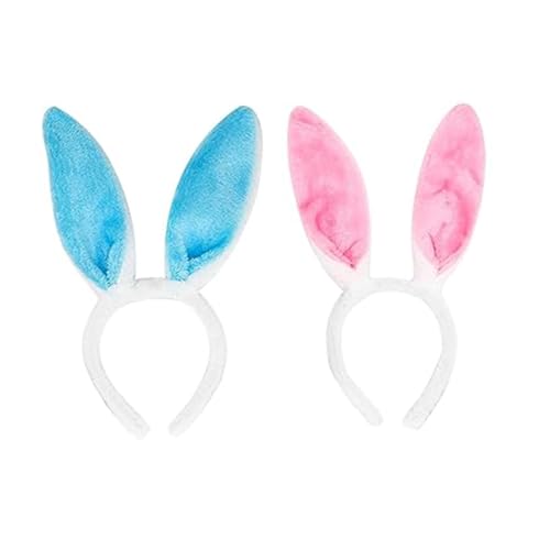 2pcs Kids Adults Plush Easter Bunny Ears Headband Rabbit Ears Hairband Head Boppers Bunnies Hair Band Costume Cosplay Set Halloween Party Favors Decorations for Women Girls Boys Childrens (Pink Blue)