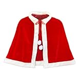 Gamusi Christmas Velvet Shawl Cloak Cape Mrs Santa Claus Cape Robe Halloween Costume Red (Small shawl)