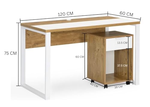Image of TEKAVO 120 x 60 CM Wide Computer Desk with Moveable Storage Cabinet, Office Table, Computer Desk with Drawer, Storage Area for Teenager's Room, Study, Modern Design - DIY