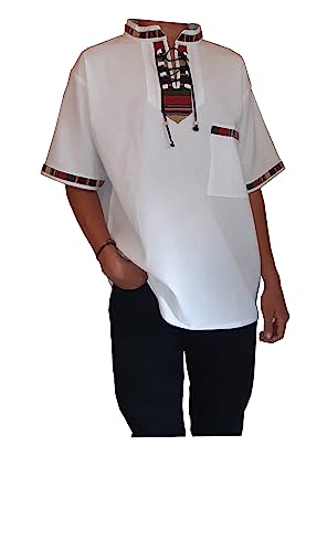 Shirt for Men with typical ornaments (L, white with colors detail)