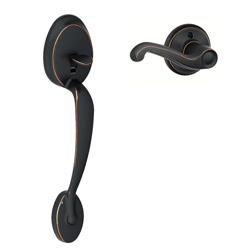 Image of SCHLAGE Plymouth Front Entry Handle Flair Right-Handed Interior Lever (Aged Bronze) FE285 PLY 716 FLA RH