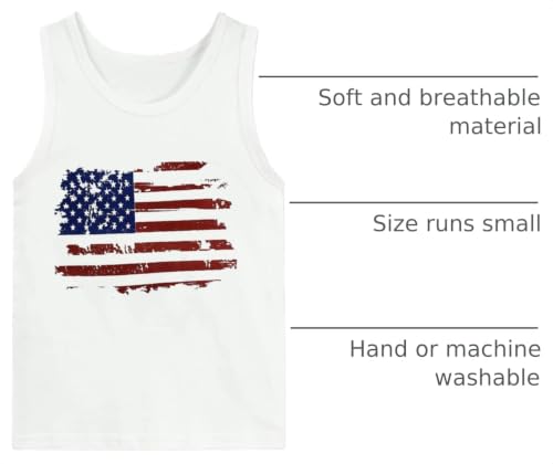 Image of 4th of July Tank Tops Toddler Boys American Flag Shirts Kids Patriotic T-Shirts Sleeveless Top 100% Cotton Tees 1-7T