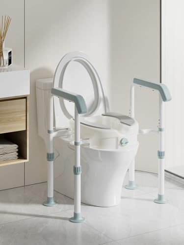 Raised Toilet Seat for Elderly with Adjustable Padded Armrests, 5