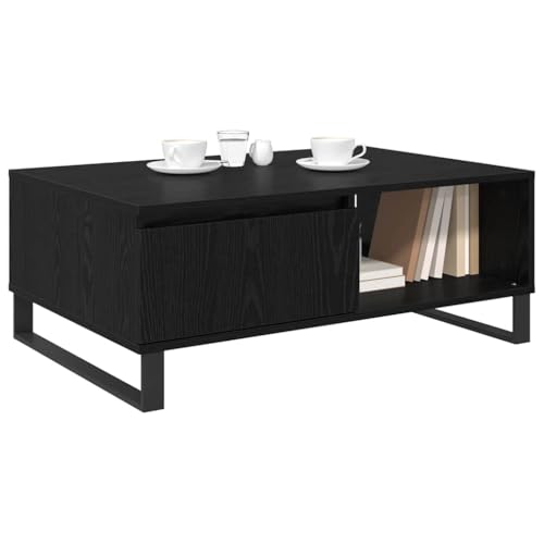 Tonture Couchtisch Schwarz Eichen-Optik 90x60x35cm, Holzwerkstoff, mit Schublade, 2 Staufächer, Modernes Design für Wohnzimmer, Industrial Stil – Bild 4