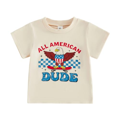 Toddler Boy 4th of July Outfit Funny Short Sleeve America Flag Star Baby Red White Blue Shirt Tops (Khaki, 12-18 Months)