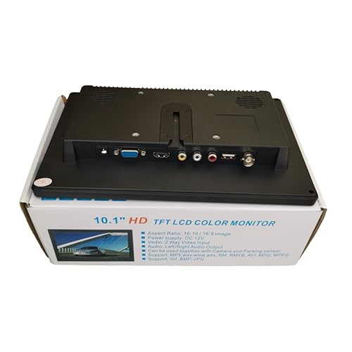 Image of 10.1 Inch TFT Color LCD Monitor Screen Display for CCTV, Rear View Vehicle, Photography with AV HDMI VGA DC Input, Black 10HDLCD