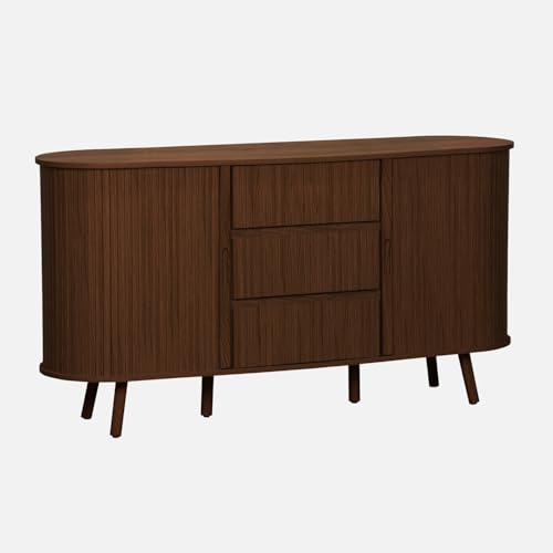 sweeek-Aparador escandinavo Efecto Madera ranurada con 2 Puertas correderas, 150cm Nogal - 150x40x79 cm