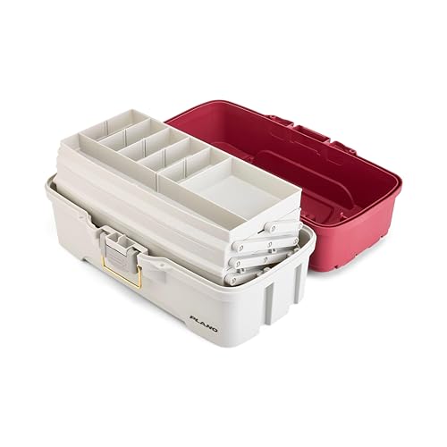 Plano Three-Tray Tackle Box Salmon Kit, Maroon/Grey, Rust-Proof Brass Latch, Top-Access Tray Compartments with Deep Storage, Made in the USA, Portable Fishing Gear Storage Organizer by Plano - Used condition - Image 2