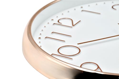 Image of Premium Contemporary Analog Wall Clock with Silent Sweep Noiseless Movement - Rose Gold Frame - HD Clear Glass Surface - 12 inch / 30.5 cm - Model TIME Square in Rose Gold