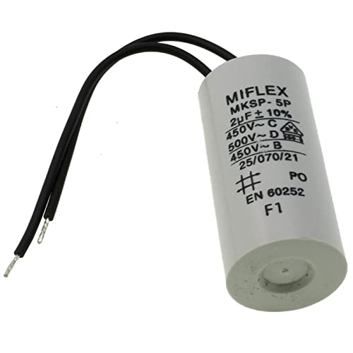 Miflex Condensateur de démarrage Condensateur Moteur 2 µF 450 V 25 x 51 mm câble 2 µF Cover