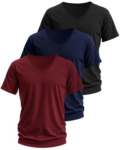 Ficerd 3 Pack Big and Tall V Neck Shirts for Men, Cotton Short Sleeve T Shirts Loose Casual Summer Basic Tee2