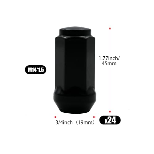 Image of 24pcs M14x1.5 Wheel Lug Nuts 19mm Hex 45mm Tall Compatible with Avalanche Colorado Express 1500 Silverado 1500