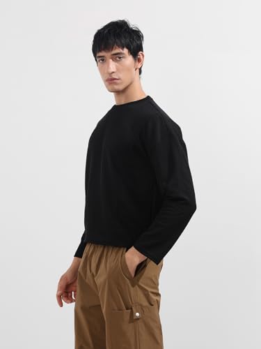 Image of The Indian Garage Co Men Boxy Textured Full Sleeves Crew Neck T-Shirt