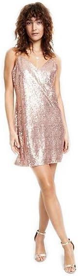 Bar III Women's Sequined V Neck Spaghetti Strap Slip Dress Pink Size Large L