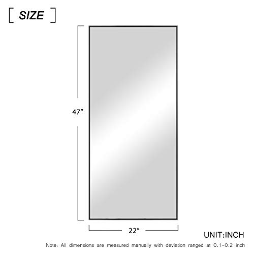 MIRUO Black 47" x 22" Minimalist Aluminum Alloy Frame Multi-Layered Edge-Sealing Technology Full Length Mirror, Wall Mounted Dressing Mirror for Bedroom, Bathroom, Dining Room