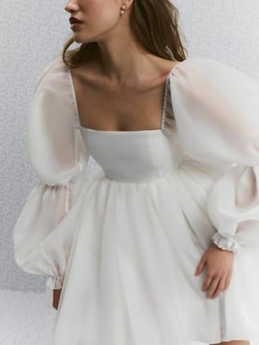 Women's Short Long Sleeves Wedding Dresses for Bride Tulle Mini Formal Bridal Dress A Line Summer Party Gown4