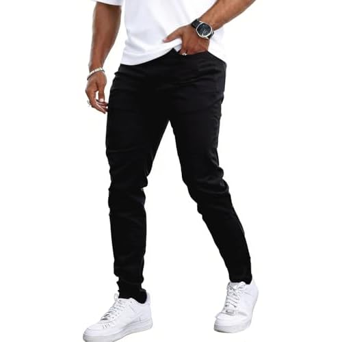 Mens Jeans Skinny Stretch Premium High Rise Colored Jeans Expandable Waist 34W x 28L Black