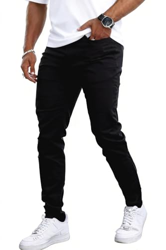 GINGTTO Mens Slim Fit Jeans Stretch Black Tapered Leg Elastic Waist Skinny Jean Men 32