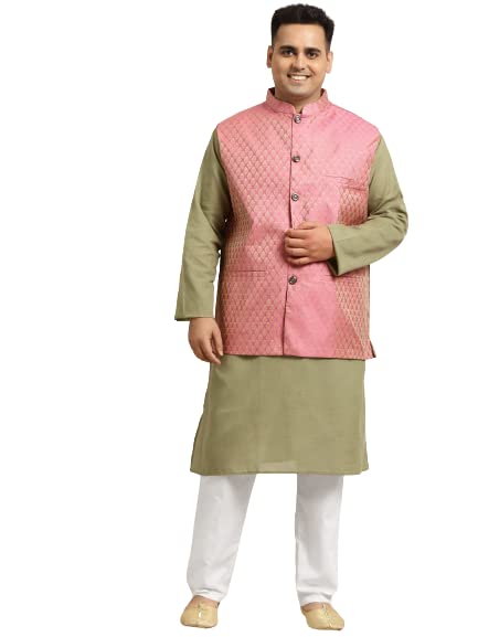 Image of SOJANYA (Since 1958, Men's Silk Blend Grey Kurta Pyjama & Silk Blend Jacket Combo