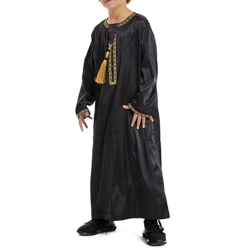 Muslim Outfits for Tween Boys Arabic Thobe Islamic Prayer 𝐑obe Long Sleeve Kaftan Ramadan Muslim Long Dress Eid Outfits3