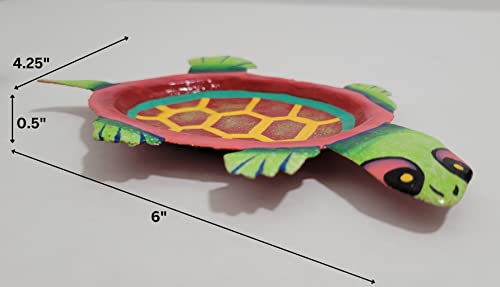 Image of Ashtray Turtle 6 x 4.25 x1 /2 inch Red Green Imported Haiti Crafts Hand Made Jewelry Holder