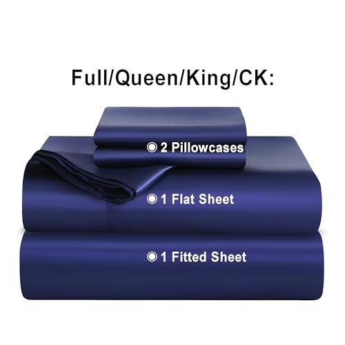 NTBAY King Satin Sheet Set, 4 Piece, Navy Blue - image 4