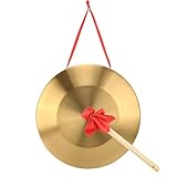 12.6 inch Gongs Instrument, Copper Gong with Beater and Red Hanging Ribbon for Celebration, Party, Festivals