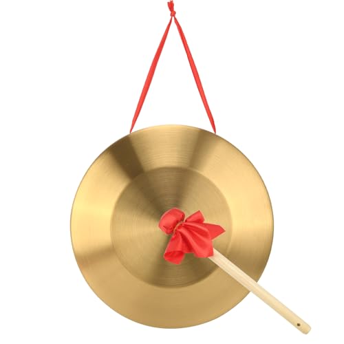 12.6 inch Gongs Instrument, Copper Gong with Beater and Red Hanging Ribbon for Celebration, Party, Festivals