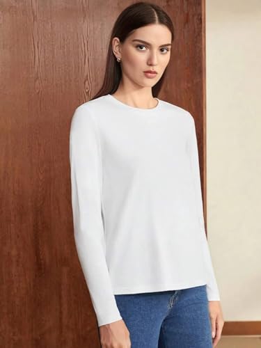 Image of JUNEBERRY Pure Cotton Round Neck Regular Fit Core Fashion Solid Full Sleeve T-Shirt for Women & Girls (Colors: Black, Cork, Green, Navy, Swanwhite & White)