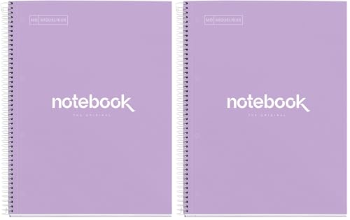Miquelrius - Cuaderno A4, Notebook Emotions, 80 Hojas de 90 g/m², Cuadrícula 5 mm, 1 Franja de Color, Espiral Microperforado, Libreta Cuadriculada, Tapa Extra Rígida, 4 Taladros, Lavanda