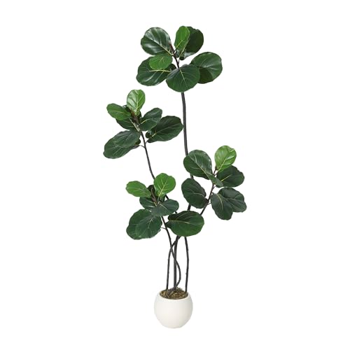 GarveeHome 5FT Artificial Ficus Lyrata Tree, Bendable Boughs, Modern White Pot Included, Perfect for Home Office Living Room Decor Indoor, Tall Artificial Tree for Housewarming Gift Green 5f