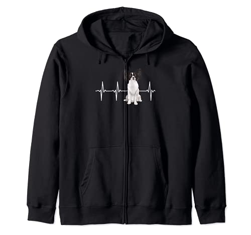 Papillon Heartbeat Dog Lover Zip Hoodie, Black, S