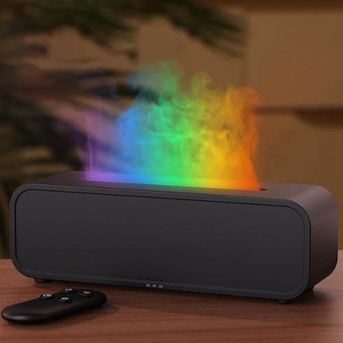 Diffusore di aromi di fiamme, 7 tipi di luce a LED, diffusore di oli essenziali con telecomando, diffusore per oli aterici con 3 timer, spegnimento automatico in condizioni senz'acqua, nero