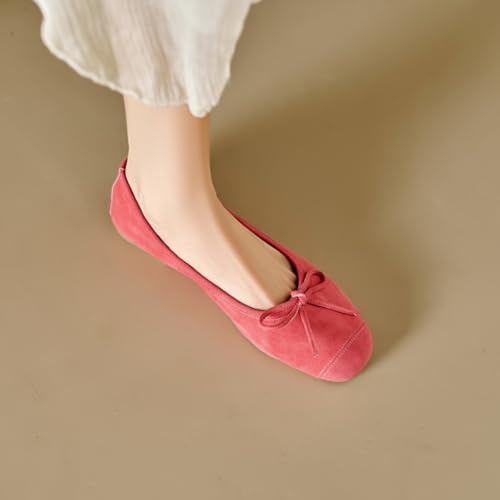 Women Cute Bow Flats Suede Square Closed Toe Ballet Flats Slip On Cap Toe Flat Shoes Comfortable Flat Heel Dress Shoes Office Work Ladies Girls Club Weekend Driver Flats Elegant 4-11 M US3