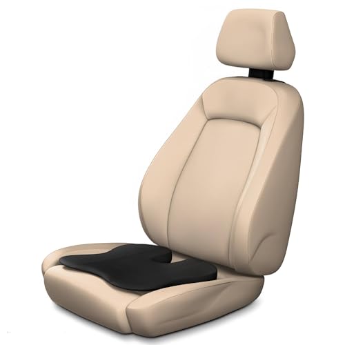 Image of Frido Premium Car Wedge Seat Cushion with Memory Foam Support and Coccyx Cutout, Luxe Leatherette Finish, Tailbone and Hip Pain Relief, Comfortable Support for Long Drives Travel and Daily Use | Black