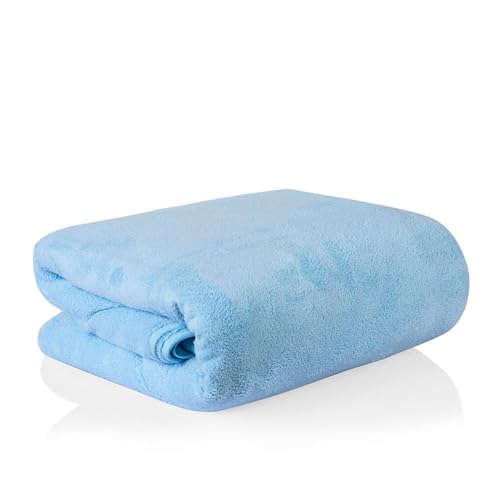 Image of Cotton Bolls Textiles Microfiber Towels for Bath Large Size-Super Soft Coral Fleece Bathing Towel with Hook Quick Dry Super Absorbent-Bath Towel for Men and Women-70x140 cm (Blue, Pack of 1)