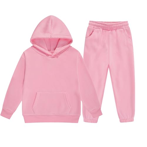 Boys Girls Hoodies Set 2 Piece Sweatsuit Plain School Tracksuit Long Sleeve Hooded Sweatshirts Elastic Joggers