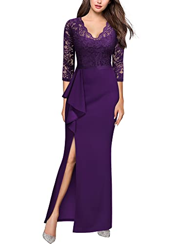 Image of MISSMAY Women's Vintage Floral Lace Ruffle Half Sleeve Evening Party Formal Long Dress