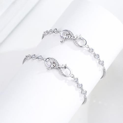Faith/Jesus Bracelet for Women 925 Sterling Silver Infinity Love Adjustable Bracelets Christian Religious Bracelet Jewelry Birthday Graduation Gifts for Friend Her Daughter3