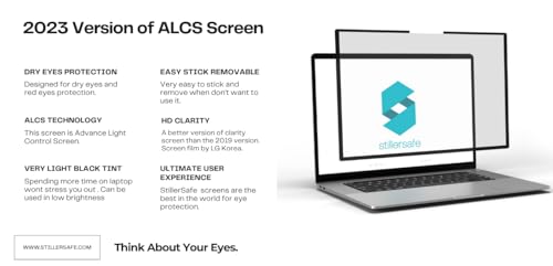 StillerSafe Brand - Face Skin + Dry Eye Protection Screen for 15.6 Inch (16:9 Ratio) Zero Eye Strain Anti Glare Laptop Screen ALCS Technology Easy-Stick Removable. Professional Version