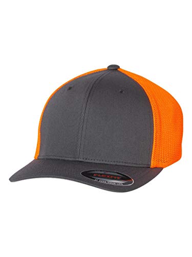 Image of Flexfit Trucker Mesh Fitted Cap | 6-Panel, Mid-Profile, Stretchable Mesh Backing, Flexfit Sweatband, Curved Visor, Silver Undervisor