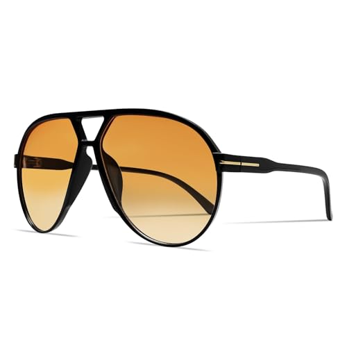 Retro Aviator Sunglasses for Women and Men, Oversized Vintage 70s Style, Tangle-Free Square Frame Sun Glasses