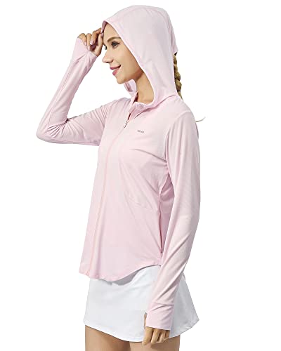 Meloo Women's Upf 50+ Sun Protection Hoodie Shirt Full Zip Long Sleeve Cooling Shirt Hiking Outdoor Performance Pockets Pink Xl #TOP1